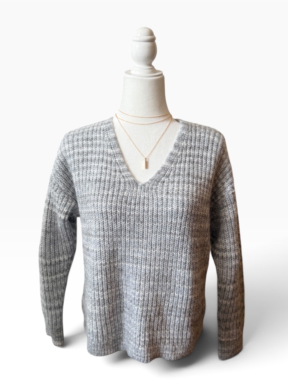 Calvin Klein Heather Gray Ribbed V-Neck Sweater